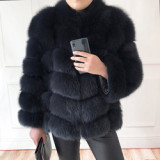 Wholesale Custom Women Real Fur Coat Natural Fox Fur Jacket Stand Collar Coat Fluffy Vest Girl Fur Coat