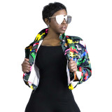 New Design Colour Printed Fashion Casual Women Loose Versatile Denim Jacket Lady Clothing