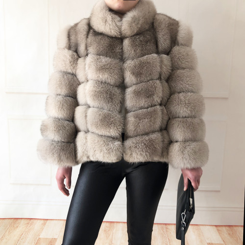 New Style Fox Fur Vest Removable Long Sleeves Stand Collar Coat Warm Jacket Women's Real Fox Fur Bubble Coat