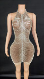 popular luxury heavy industry diamond chain hanging neck backless dress bar singer stage performance dress party dress