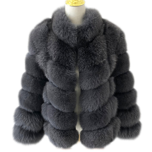 Wholesale Custom Women Real Fur Coat Natural Fox Fur Jacket Stand Collar Coat Fluffy Vest Girl Fur Coat