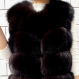 New Style Fox Fur Vest Removable Long Sleeves Stand Collar Coat Warm Jacket Women's Real Fox Fur Bubble Coat