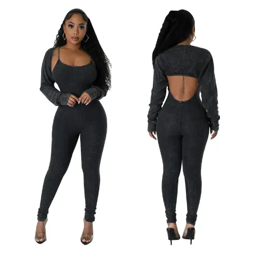 ZIYA A10S94 Free Shipping Strap U-neck Sexy Tight Jumpsuit Gym Wear Women Sets