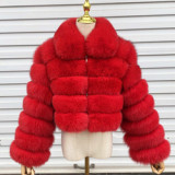 New Style Winter Warm Genuine Leather Coat Ladies Cropped Collar Fur Jacket High Waist Fox Fur Coat 100% Real Fur Coat