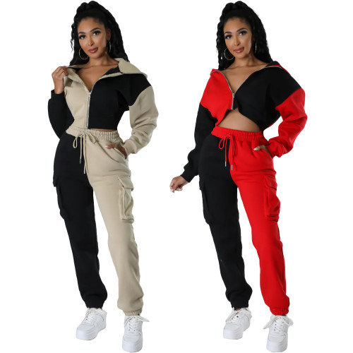 Fall 2023 Women Clothes Patchwork Hooded Tracksuits Zipper Hoodies Two Piece Set Sports Plus Size Women's Jogger Sweatsuits