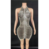 popular luxury heavy industry diamond chain hanging neck backless dress bar singer stage performance dress party dress