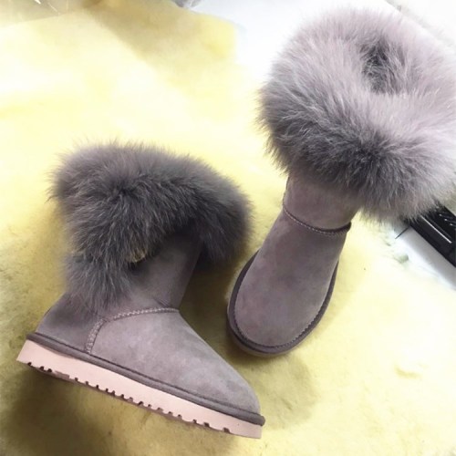 Winter new 5803 sheepskin fur integrated fox fur snow boots for women with warm sleeves, cotton shoes, wooden buckle