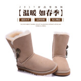 Wholesale of Genuine Leather Women's Shoes with Mid Tube Sheep Leather and Wool Integrated Warm Snow Boots, Shell Hangers, Wool Cotton Boots by Manufacturers