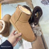 New Sheepskin Wool Integrated Snow Boots Women's Genuine Leather Wool Low Top Short Sleeve Women's Shoes Warm and Thickened Cotton Shoes Men