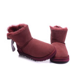 New winter multi-color optional ribbon sheepskin fur integrated snow boots for women's ribbon low cut short cotton shoes