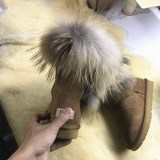 Winter new 5803 sheepskin fur integrated fox fur snow boots for women with warm sleeves, cotton shoes, wooden buckle