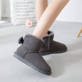 Winter New Cross border Wool Snow Boots Women's Flat Bottom Low Top Plush Thick Bow Tie Women's Shoes Fashion Short Boots