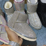 Sheepskin wool integrated rhinestone women's shoes, thickened children's wool snow boots, sequined children's shoes, warm and sparkling diamond girls' boots