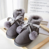 Winter New Sheepskin Wool Integrated Children's Snow Boots Flat Bottom Baby Shoes Parent-child Short Boots Wool Ball Cotton Shoes