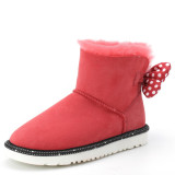 Mickey Dot Bow Snowy Boots with Sheep Leather and Wool Integrated Parent-child Cow Rib Sole Cotton Shoes
