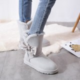 Snow boots, women's fur one piece, medium tube, short tube, bow knot, wool boots, winter warmth, plush cotton shoes, women's shoes, large size