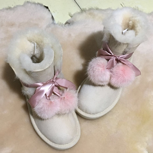 Winter New Sheepskin Wool Integrated Plush Ball Snow Boots Women's Fox Wool Ball Short Boots Cotton Shoes