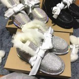 Winter New Kailin Water Diamond Sheepskin Wool Integrated Short Barrel Snow Boots Women's Ribbon Cotton Boots Women's Shoes Full of Diamond Sparkling Diamond
