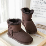 Winter New Sheepskin Wool Integrated Children's Snow Boots Baby Shoes Short Sleeve Short Boots Flat Bottom Cotton Shoes Parent-child Style