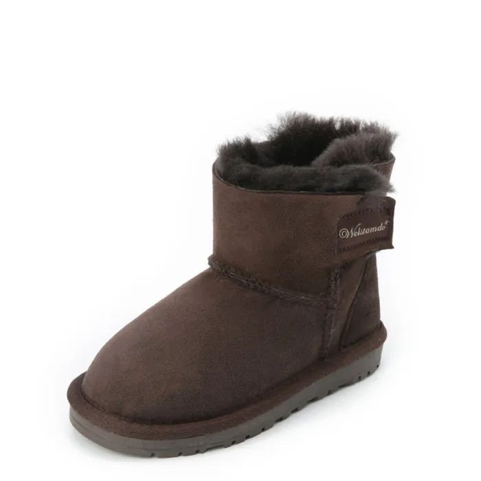 Winter New Sheepskin Wool Integrated Children's Snow Boots Baby Shoes Short Sleeve Short Boots Flat Bottom Cotton Shoes Parent-child Style