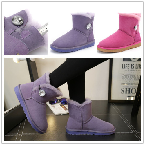 Winter New 3352 Sheepskin Wool Integrated Snow Boots Women's Rhinestone Short Barrel Low Top Button Boots Cotton Shoes