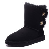 Winter New Sheepskin Wool Integrated Snow Boots Women's Warm Copper Button Wool Short Boots Cotton Boots Large Women's Shoes
