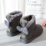 Winter New Cross border Wool Snow Boots Women's Flat Bottom Low Top Plush Thick Bow Tie Women's Shoes Fashion Short Boots