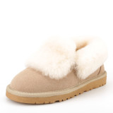 Snow boots, women's fur integrated short tube, one foot pedal shoes, wool bean shoes, wool bread shoes, cotton shoes, large size women's shoes