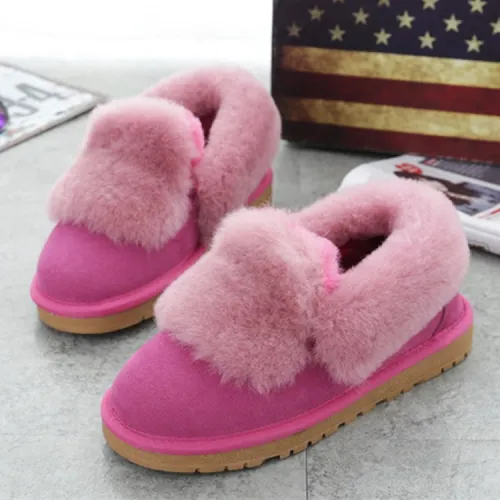 Snow boots, women's fur integrated short tube, one foot pedal shoes, wool bean shoes, wool bread shoes, cotton shoes, large size women's shoes