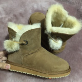 Winter Fox Hair Ball Sheepskin Wool One Piece Flat Bottom Short Barrel Snow Boots Women's Short Boots Parent Child Cotton Shoes