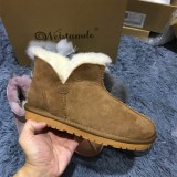 New Low Top Short Tube Four Leaf Grass Snow Boots Women's Leather and Wool Integrated Cotton Shoes Flat Bottom Wool Short Boots Ins Fashion