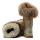 Winter New High Barrel Snow Boots Women's Sheepskin and Fur One Piece Fox Hair Flat Heel Warm Boots Wool Cotton Shoes