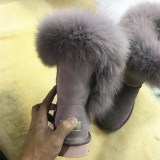 Winter new 5803 sheepskin fur integrated fox fur snow boots for women with warm sleeves, cotton shoes, wooden buckle