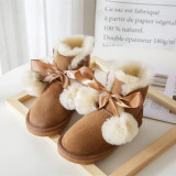 Winter New Sheepskin Wool Integrated Children's Snow Boots Flat Bottom Baby Shoes Parent-child Short Boots Wool Ball Cotton Shoes