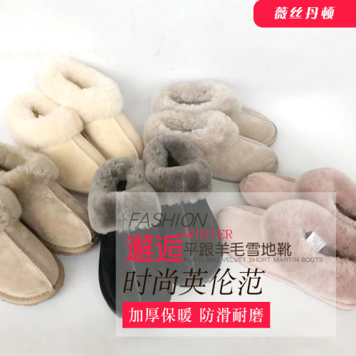 Autumn and winter new plush flat bottomed plush shoes for women's outerwear cotton shoes, wool snow boots, monk shoes, genuine leather women's shoes