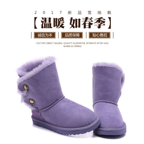 Winter New Sheepskin Wool Integrated Snow Boots Women's Warm Copper Button Wool Short Boots Cotton Boots Large Women's Shoes