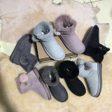 Winter Fox Hair Ball Sheepskin Wool One Piece Flat Bottom Short Barrel Snow Boots Women's Short Boots Parent Child Cotton Shoes