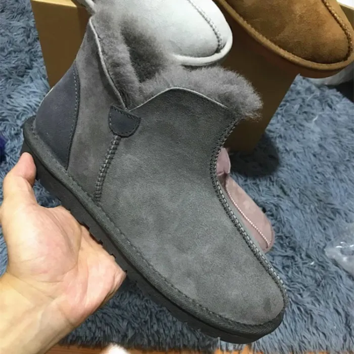 New Low Top Short Tube Four Leaf Grass Snow Boots Women's Leather and Wool Integrated Cotton Shoes Flat Bottom Wool Short Boots Ins Fashion