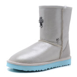 Winter New Sheepskin and Wool Integrated Mid Sleeve Snow Boots for Women's Warm Large Short Boots with Wool Cotton Boots