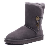 Wholesale of Genuine Leather Women's Shoes with Mid Tube Sheep Leather and Wool Integrated Warm Snow Boots, Shell Hangers, Wool Cotton Boots by Manufacturers