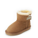 Winter New Sheepskin Wool Integrated Children's Snow Boots Baby Shoes Short Sleeve Short Boots Flat Bottom Cotton Shoes Parent-child Style