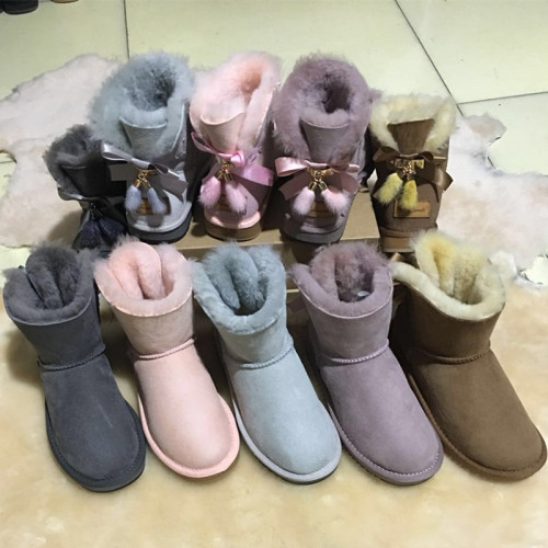 Autumn and Winter New Low Top Snow Boots Women's Mink Fur Pendant Sheep Fur One Piece Short Boots Large