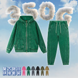 Children's clothing European and American trendy brand half high collar double zipper coat hip-hop street dance retro vintage children's two-piece set
