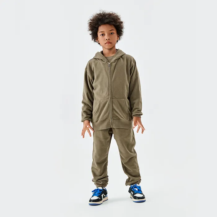 Kids' 23AW Terry Cotton Dopamine Solid Color Zipper Sweater Coat and Pants Set for Men and Women