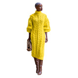 TS1229 Cross border Supply New European and American Women's Casual High Neck Split Knitted Long Dress