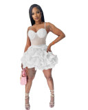 K2820 European and American Sexy Slim Fit Hot Diamond Elastic Strap Cake Skirt Fluffy Skirt