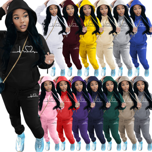GH150 Amazon Cross border European and American Women's Fashion Casual Printing Sweater Two Piece Hoodie Sports Set