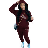 GH151 Amazon Cross border European and American Women's Fashion Casual Printing Sweater Two Piece Hoodie Sports Set