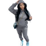 GH151 Amazon Cross border European and American Women's Fashion Casual Printing Sweater Two Piece Hoodie Sports Set