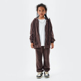 Kids' 23AW Terry Cotton Dopamine Solid Color Zipper Sweater Coat and Pants Set for Men and Women